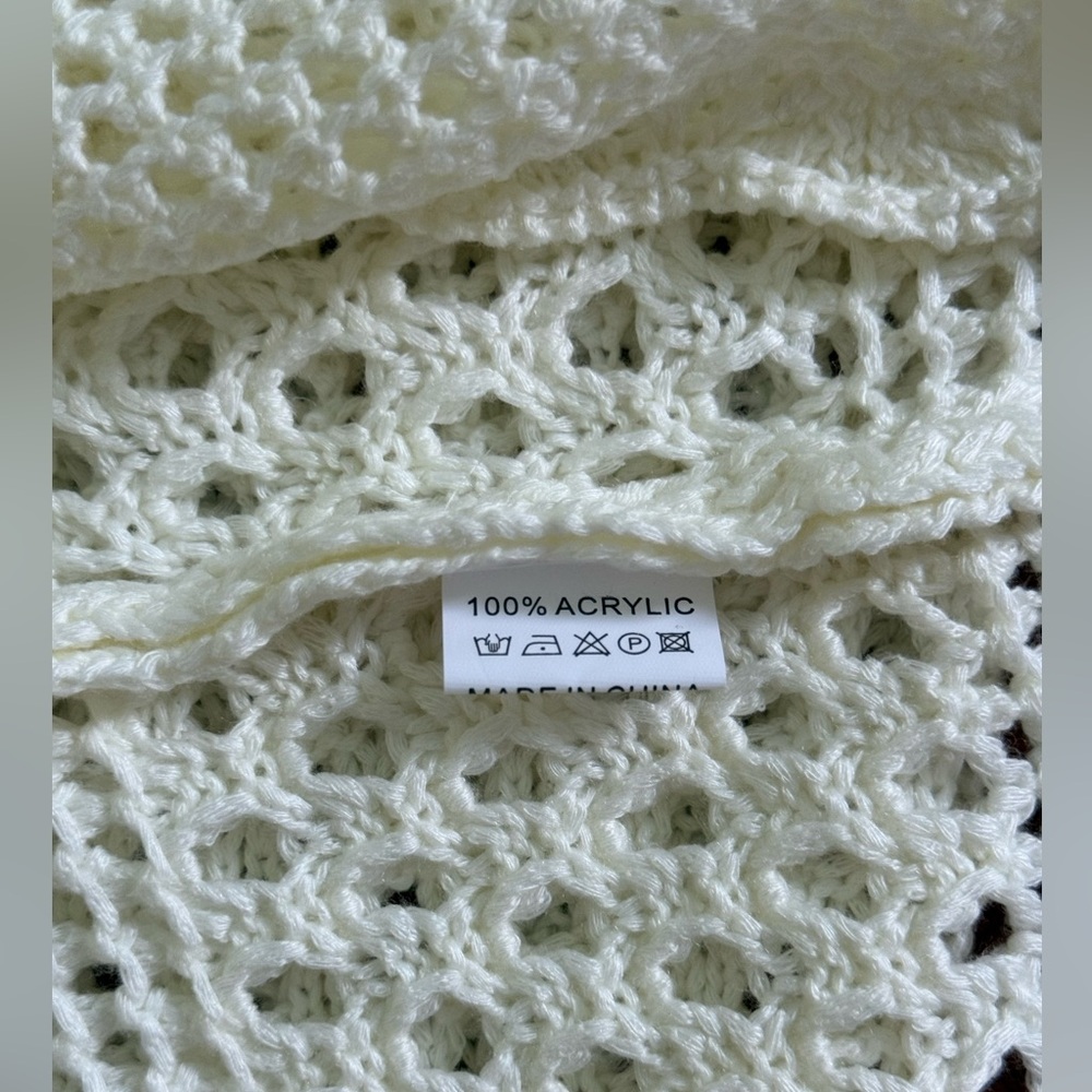 Cream White Crochet Knit Swim Cover Up Dress-Size S - Picture 5 of 8